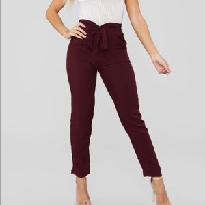 Fashion Nova Burgundy Paper Bag Waist Pants